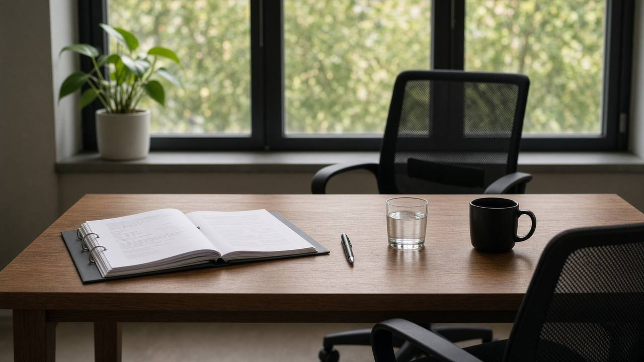 An open collective agreement and an empty chair across the table